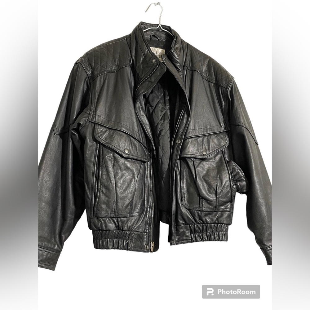 Vintage Leather City Streets Jacket with matching Gloves. Size Medium